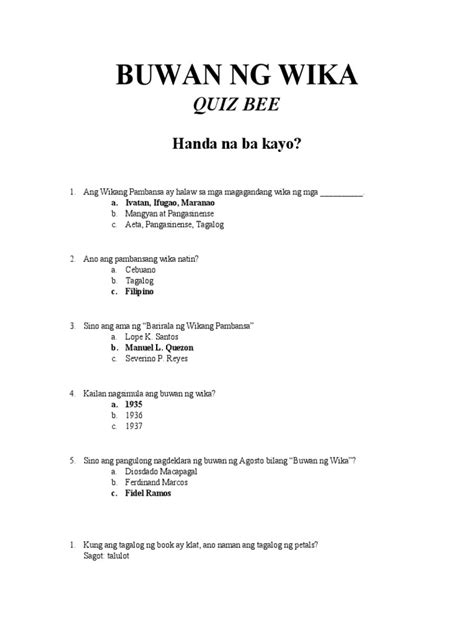 Buwan ng wika 2017 quiz bowl questions